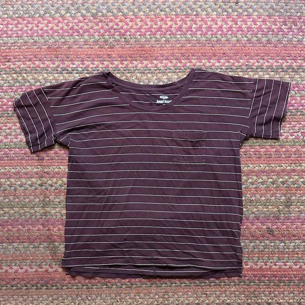 OLD NAVY MAROON STRIPE BOYFRIEND POCKET TEE